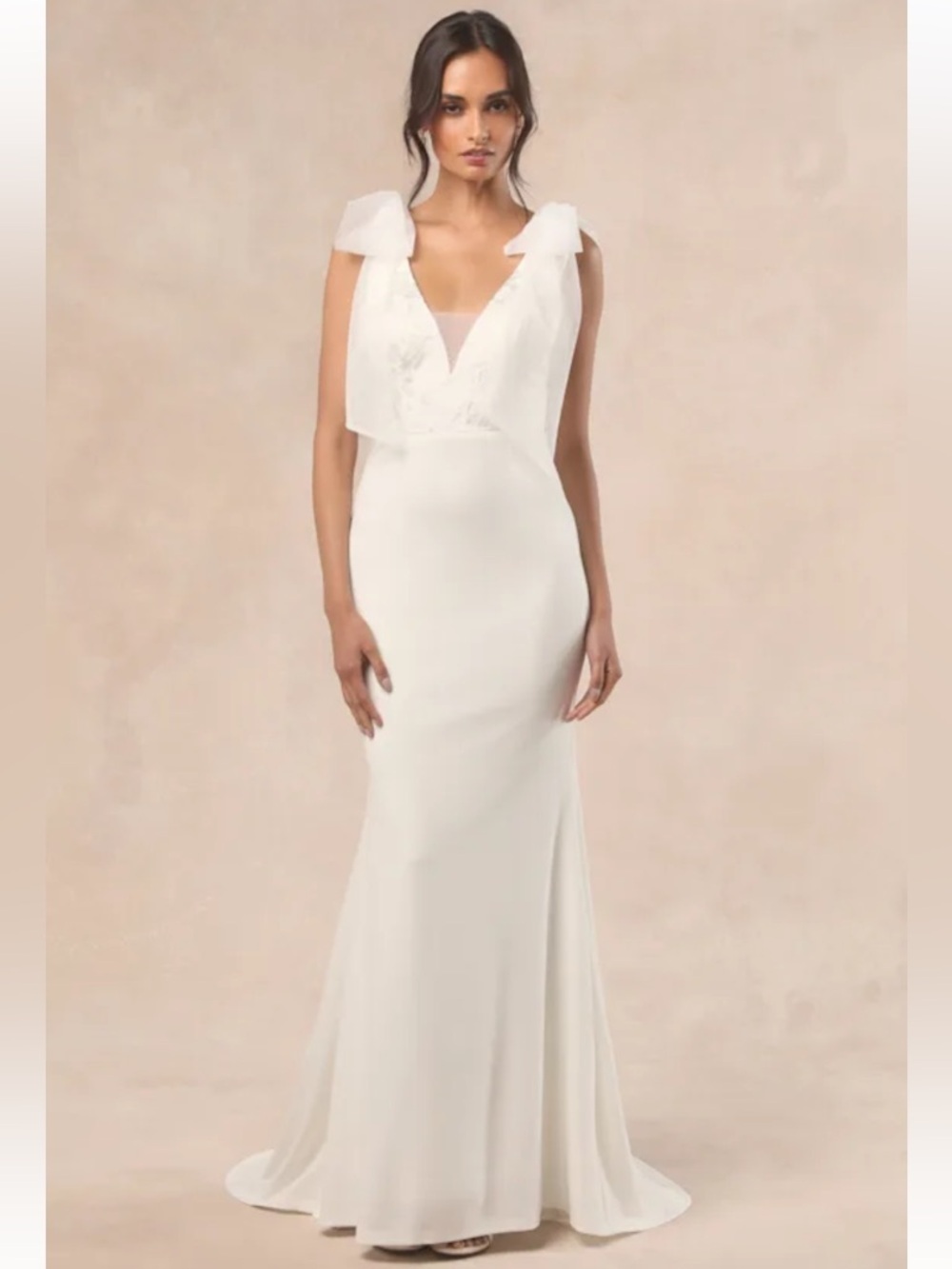 NWT Lulus Desiree White Tie-Strap Jacquard Mermaid Maxi Dress - Picture 2 of 7